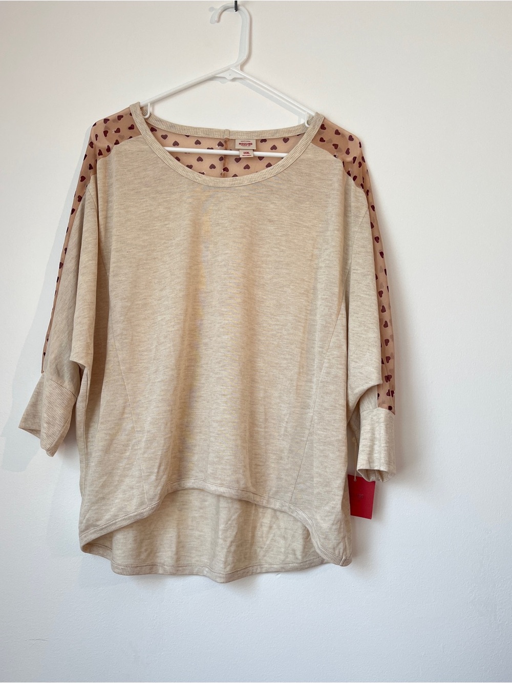 Mossimo Supply Co.Women’s Cream with Pink Heart Sweatshirt Blouse light XXL